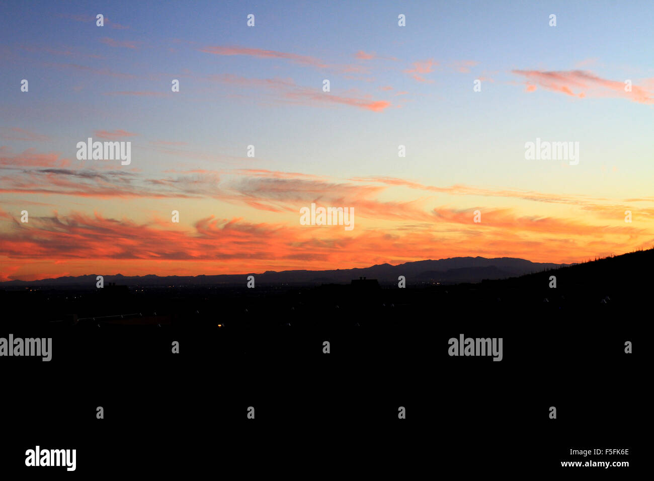 Breathtaking sunset in Tucson Arizona viewed from Ventana Canyon Stock Photo