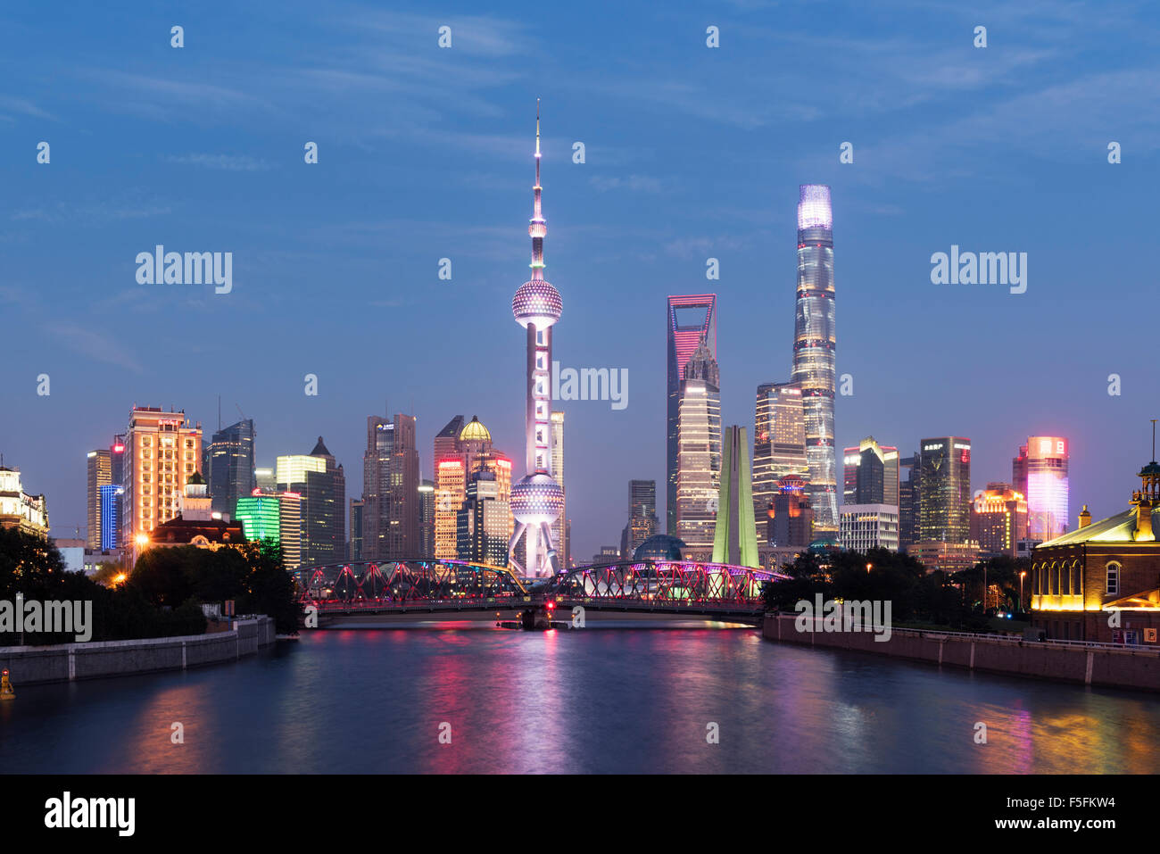 Shanghail, China - Oct 2, 2015:Shanghai skyline with Oriental Pearl Tower, Shanghai World Financial Centre,Jin Mao Tower . Stock Photo