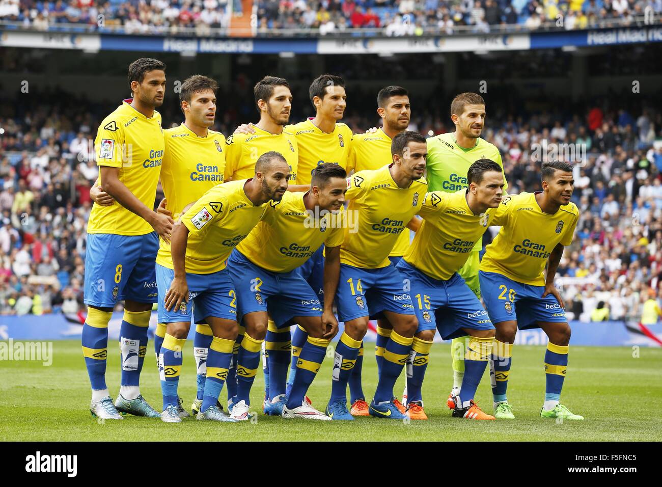 Madrid, Spain. 31st Oct, 2015. Las Palmas team group line-up (Las Palmas)  Football/Soccer : Spanish "Liga Espanola" match between Real Madrid 3-1 UD  Las Palmas at the Santiago Bernabeu stadium in Madrid,