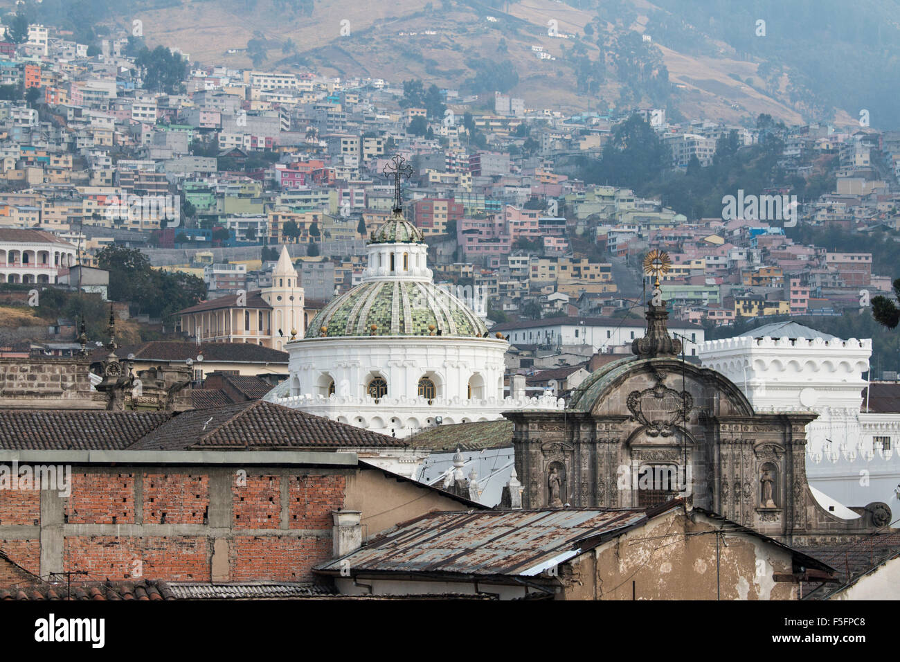 At an elevation of 2,850 metres (9,350 ft) above sea level, Quito is the highest official capital city in the world. Stock Photo