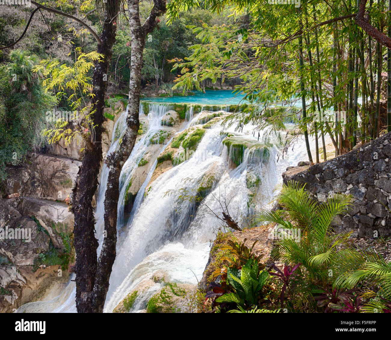 Mecos Falls in San Luis Potosi, Mexico. Stock Photo
