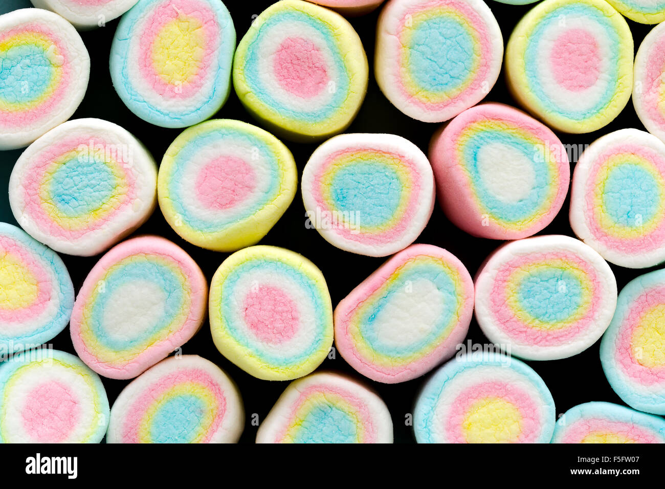 Group of colorful marshmallows dessert or snack. Stock Photo