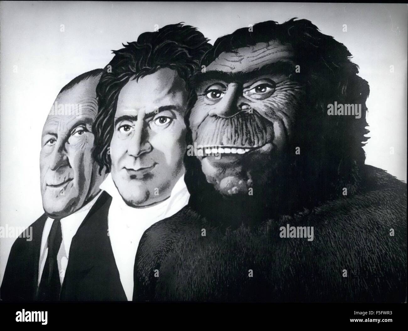 1972 - The best know Rhinelanders of the last 50.000 years: Konrad Adenauer, Ludwig Von Beethoven and the Neandertaler are the most prominent Rhineleaders of the last 50.000 years. This is, what the Rhenish Land Museum in Bonn, which reveals the cultural history of the Rhineland form the Stone Age until presence, says. It has brought out a poster with the chancellor, the composer and the Stone Age man (picture from left) on it to make propaganda for a visit at the museum, where also the remains of the Neandertaler are kept. © Keystone Pictures USA/ZUMAPRESS.com/Alamy Live News Stock Photo