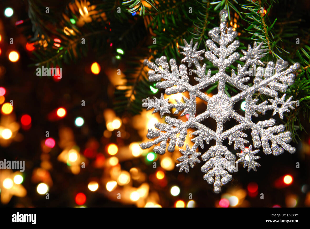 Christmas Tree Decoration Christmas tree lit background Stock Photo