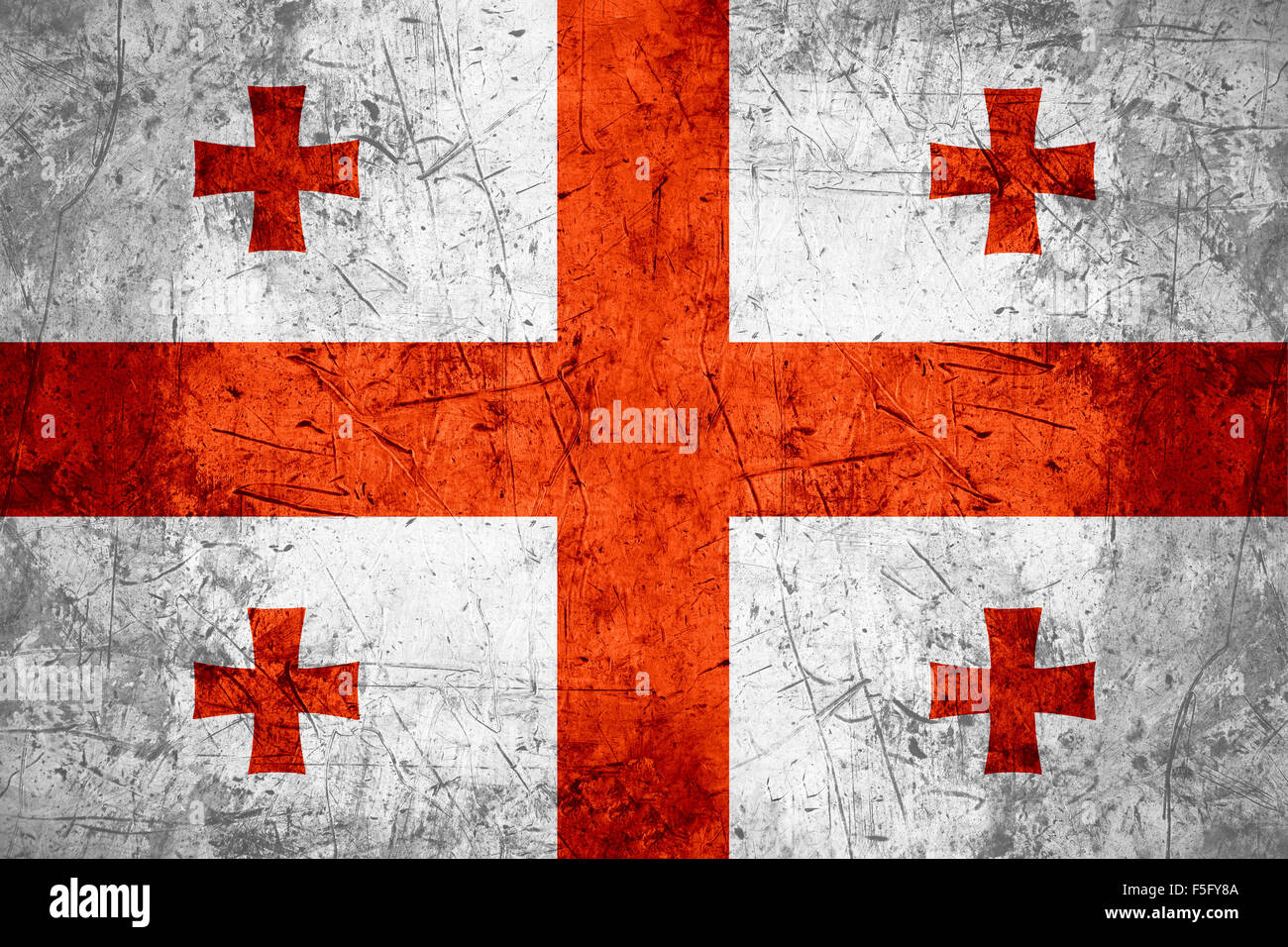 flag of Georgia or Georgian banner on rough pattern metal background