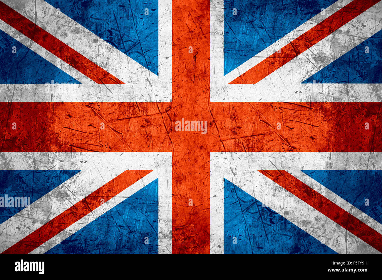 flag of United Kingdom or British banner on rough pattern metal background, Great Britain Stock Photo