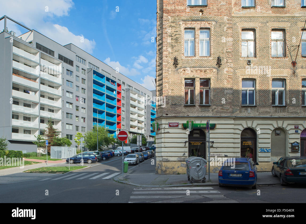 Prague, Czech Republic, modernized and Panel building in the Lupacova Stock Photo