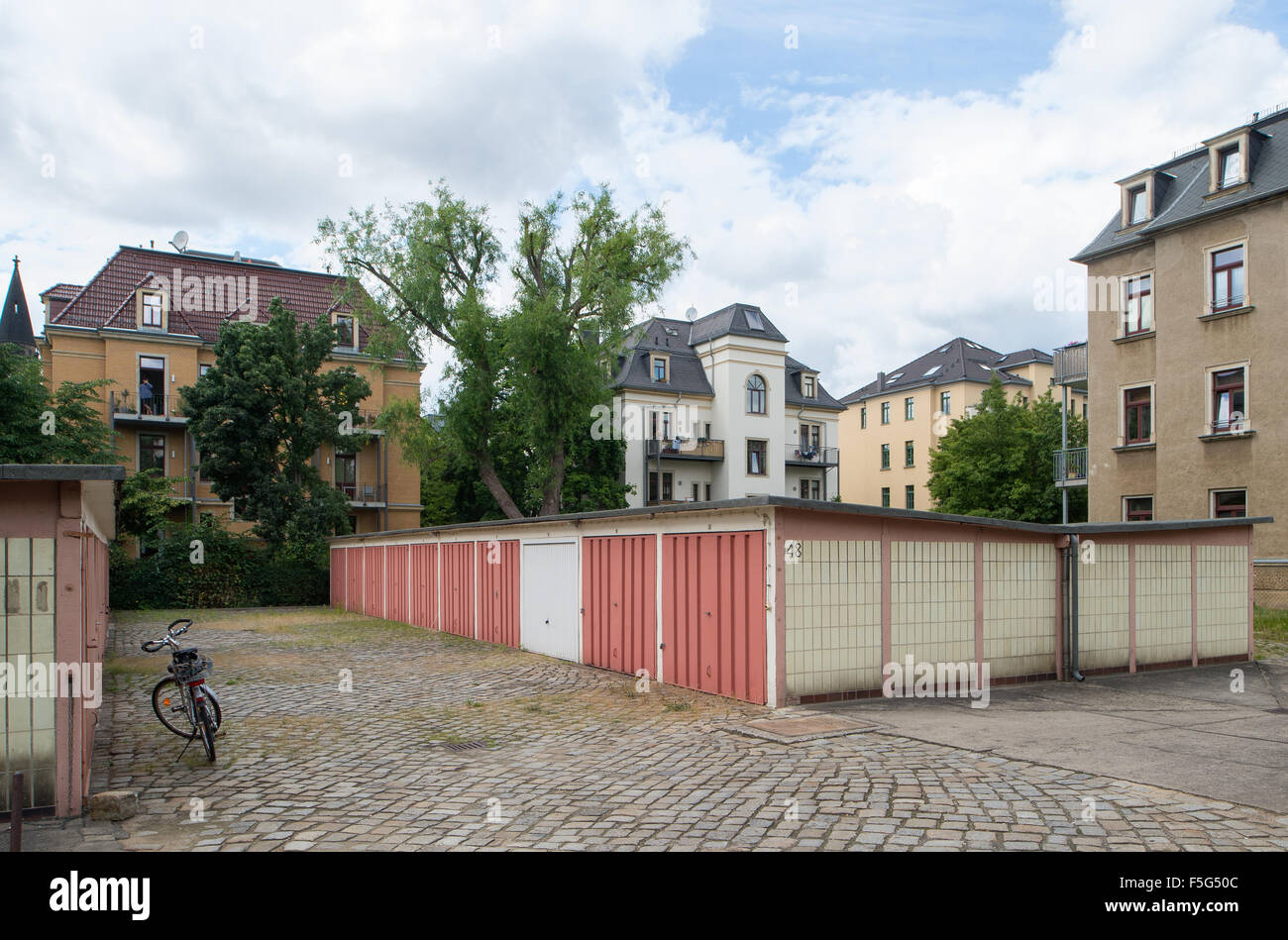 Dresden, Germany, private garages for car on a plot between town houses