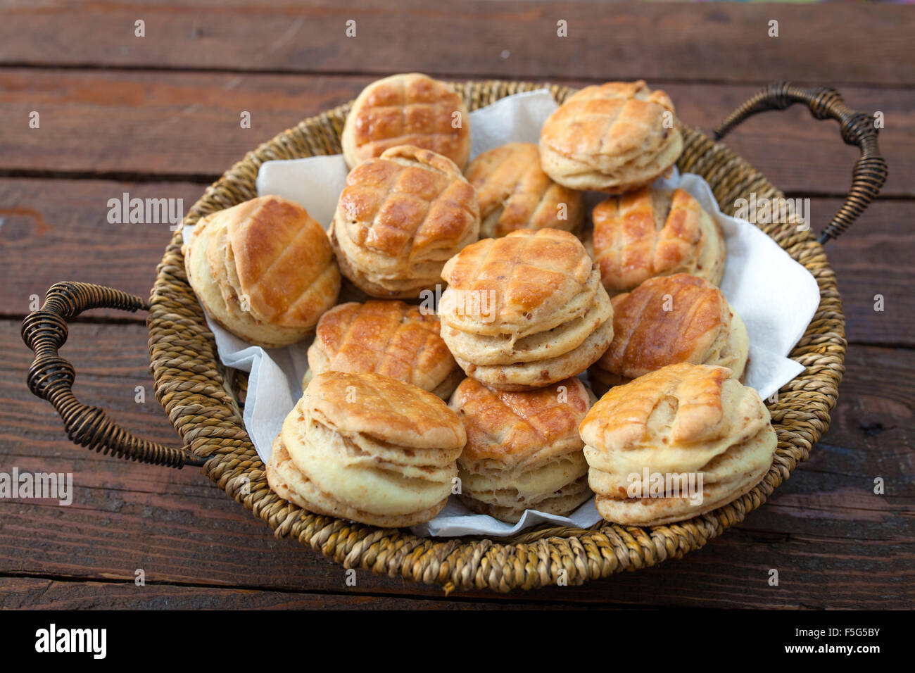 Small Bread Stuffed With Crackling Stock Photo