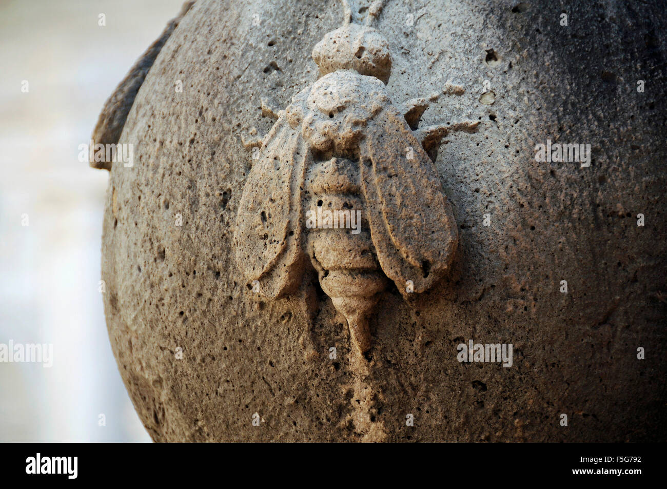 Barberini bee round sculpture family crest emblem at Castle St Angelo in Rome, Italy Stock Photo