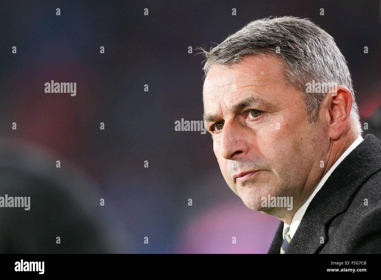 Eindhoven, The Netherlands. 03rd Nov, 2015. Manager Klaus Allofs of Wolfsburg prior to the UEFA Champions League Group B soccer match between PSV Eindhoven and VfL Wolfsburg at the PSV Stadium in Eindhoven, The Netherlands, 03 November 2015. Photo: Maja Hitij/dpa/Alamy Live News Stock Photo
