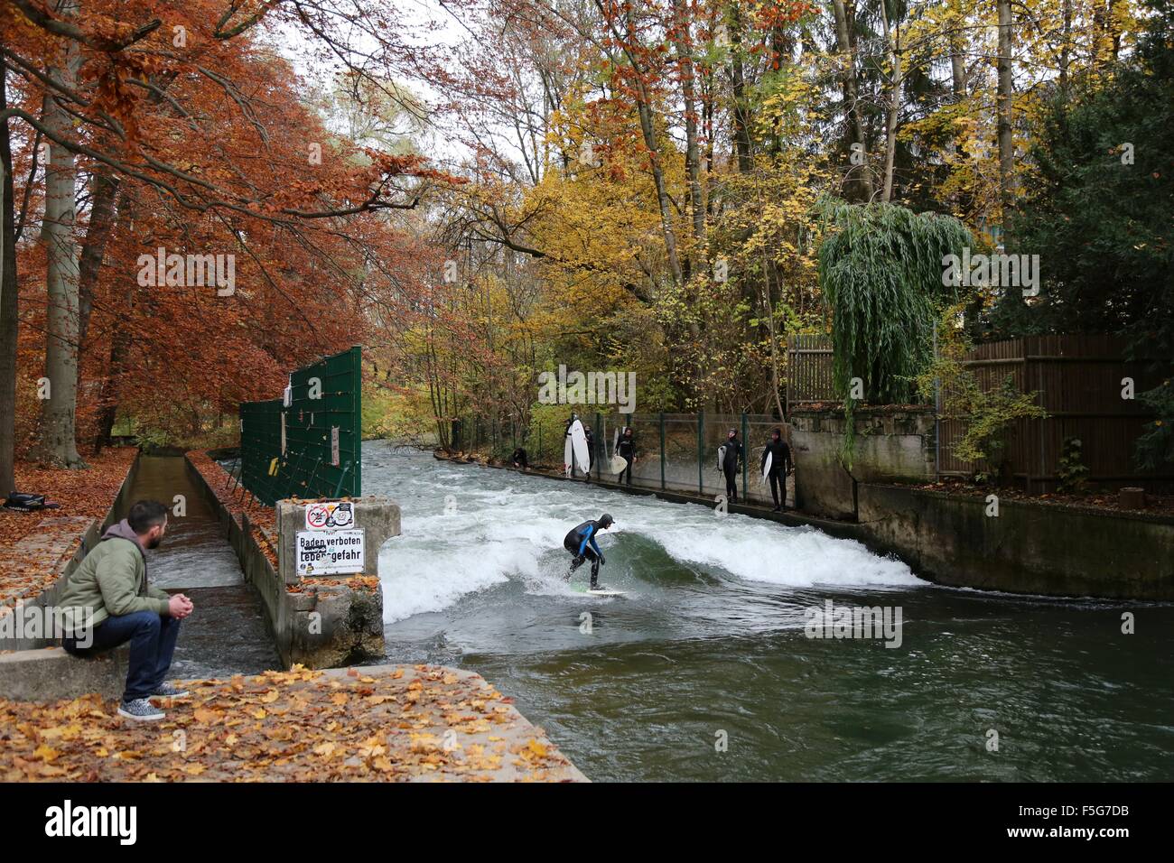 Munich Germany 4th November 2015 Surfers Take To The Water On
