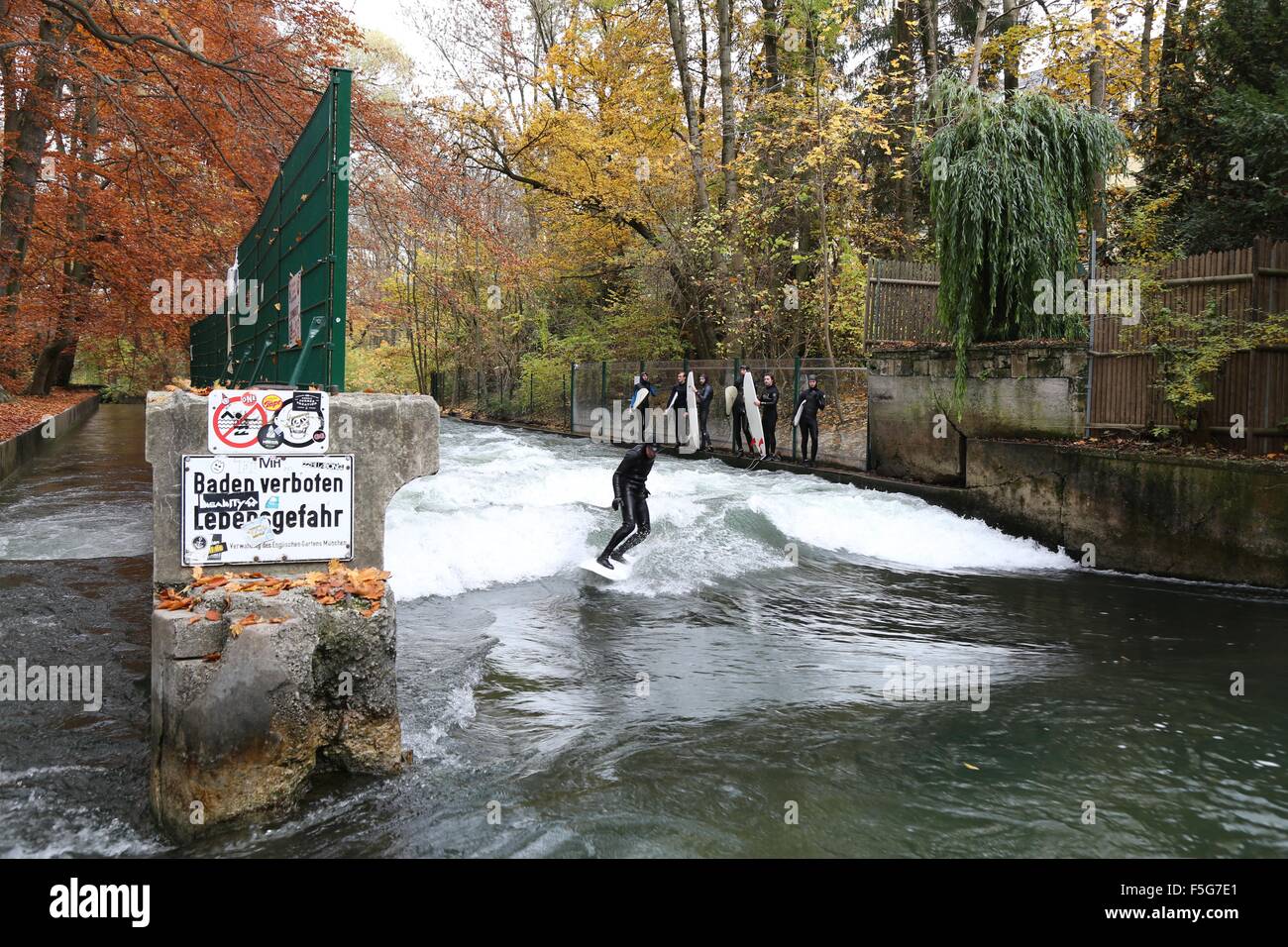 Munich Germany 4th November 2015 Surfers Take To The Water On