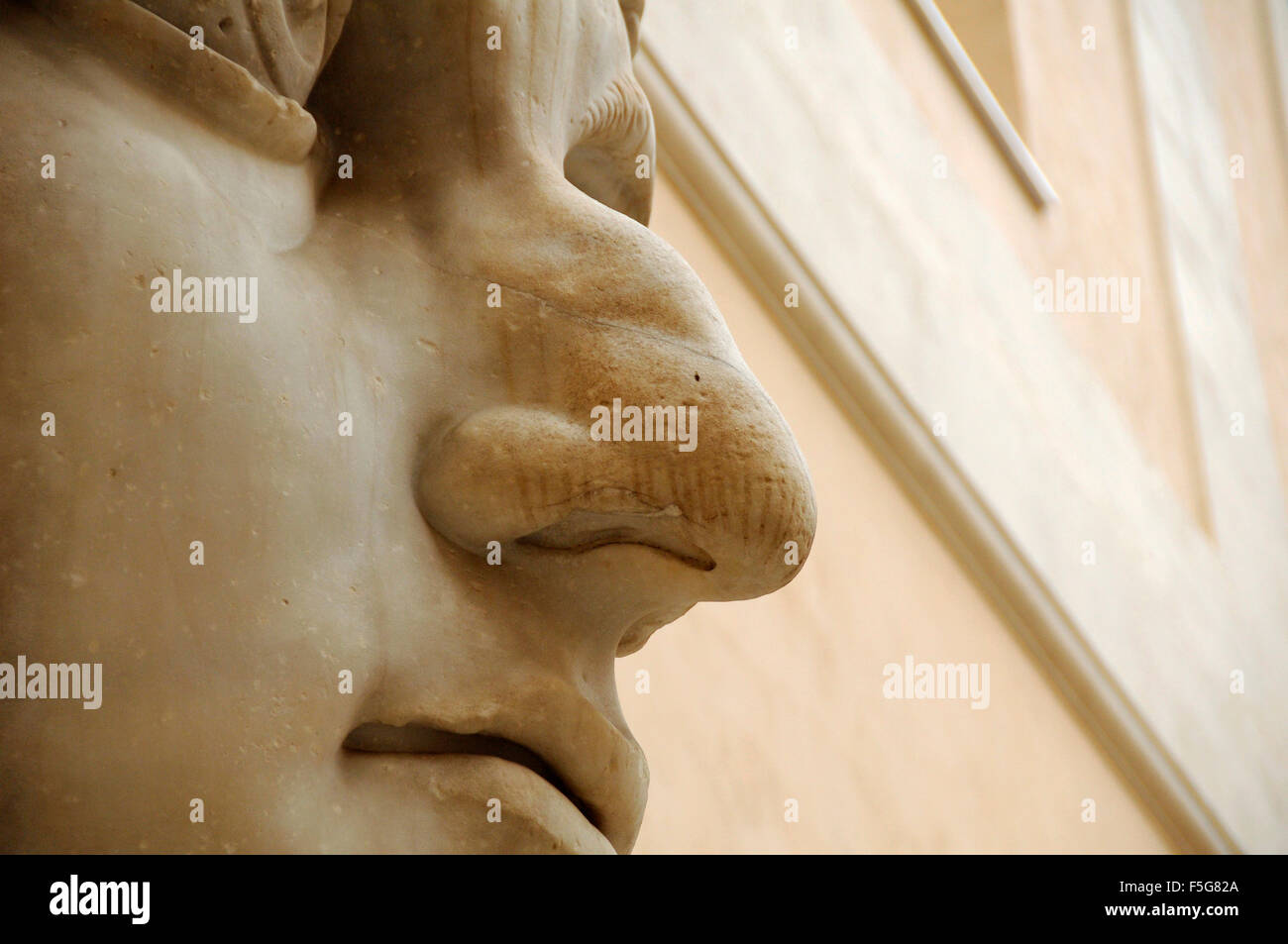 Roman nose marble statue remains huge statue of Roman Emperor Constantine in Capitoline Museums, Rome Italy Stock Photo