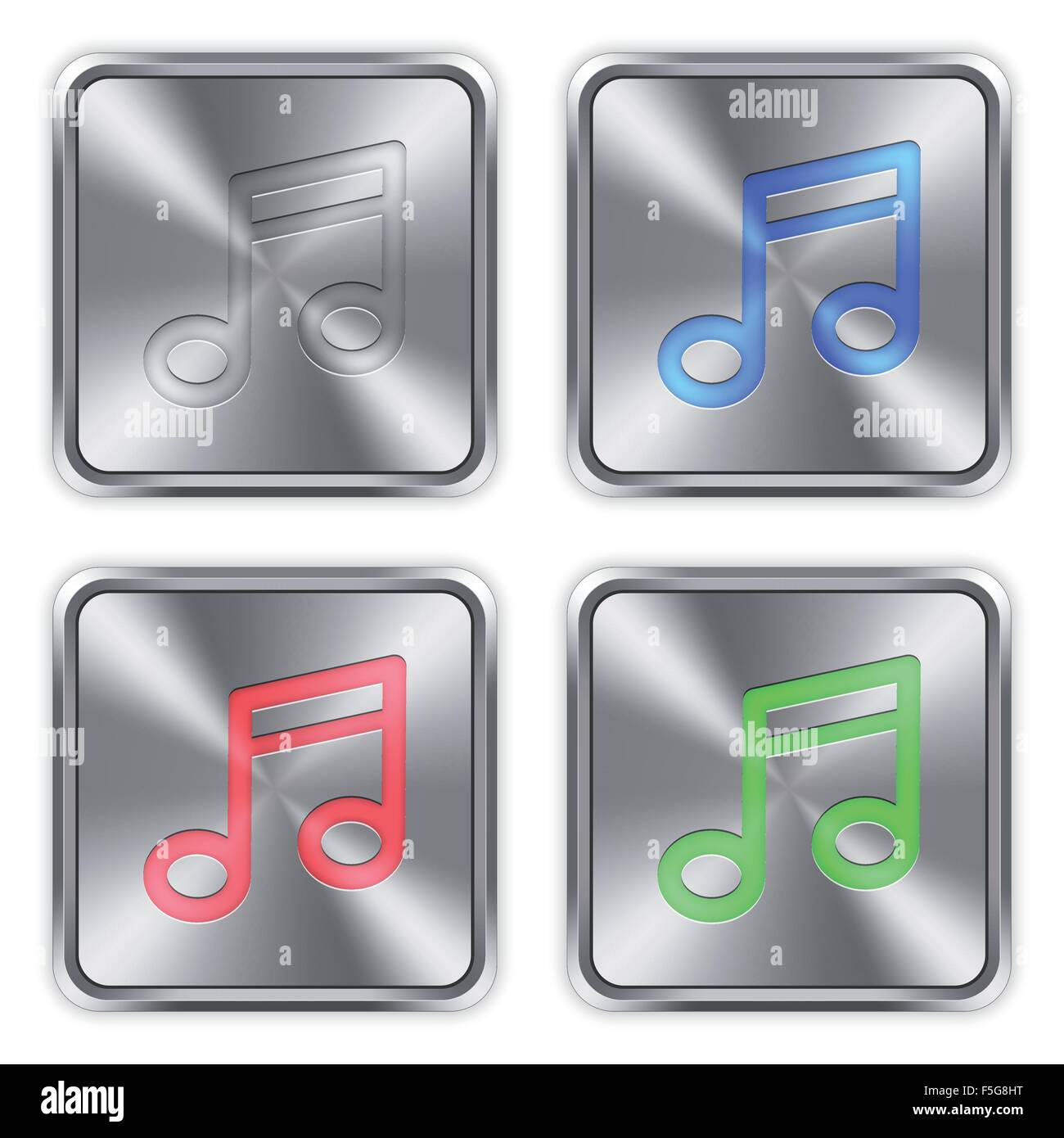 Color music icons engraved in glossy steel push buttons. Well organized ...