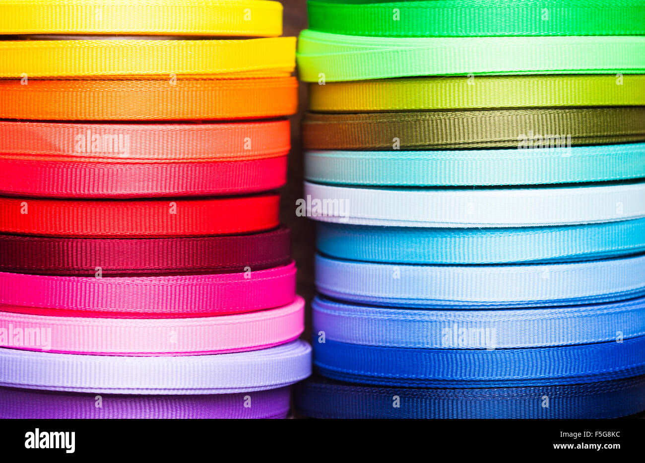 Multi Ribbon Bobbin The ribbon bobbins Stock Photo - Alamy