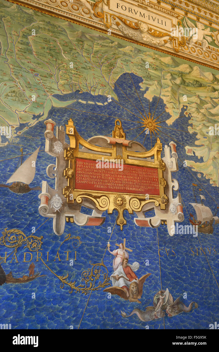 Rome. Italy.  Forum Julii, from Venice to Pola (detail), Gallery of Maps, Vatican Museums. Stock Photo