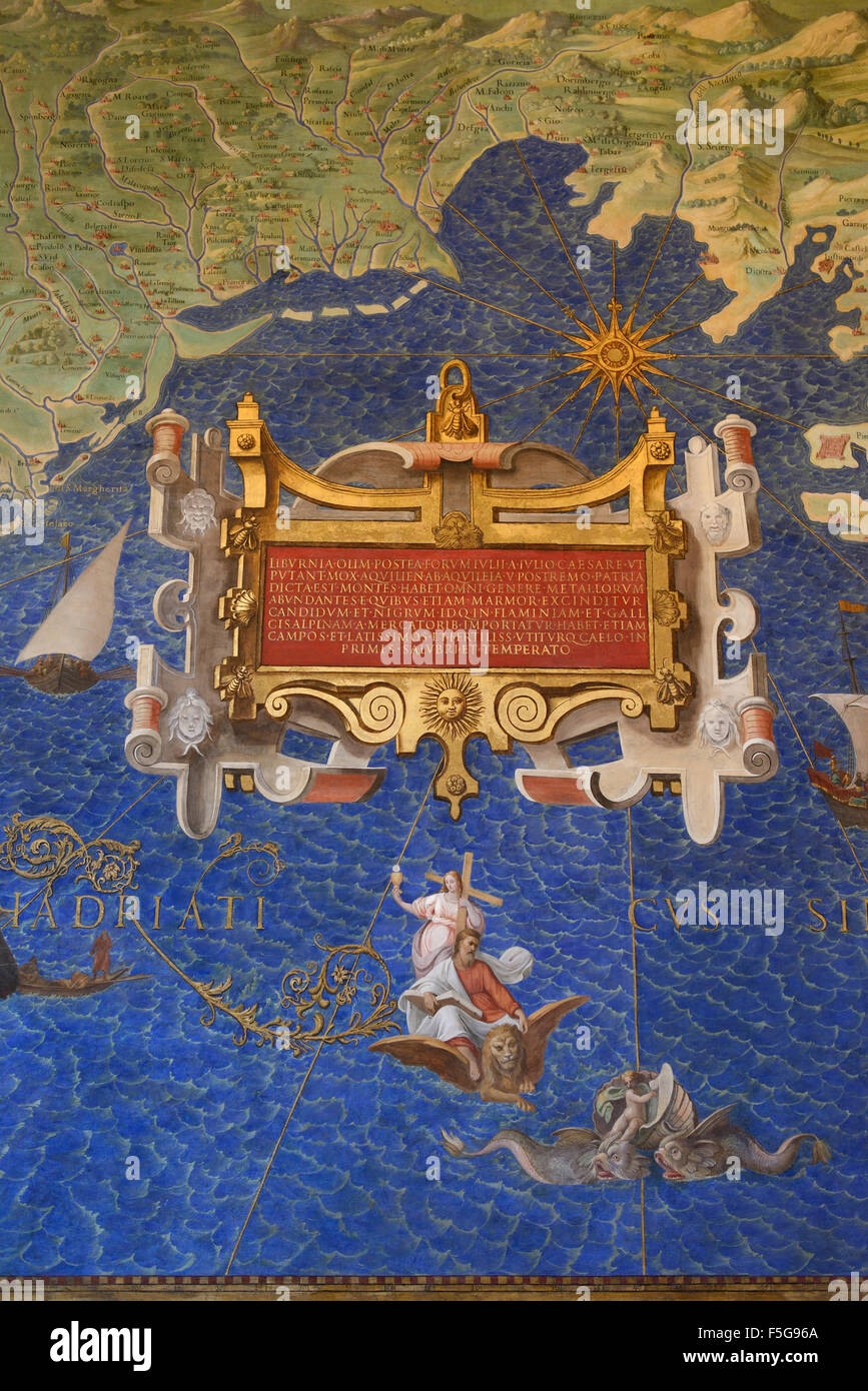Rome. Italy.  Forum Julii, from Venice to Pola (detail), Gallery of Maps, Vatican Museums. Stock Photo