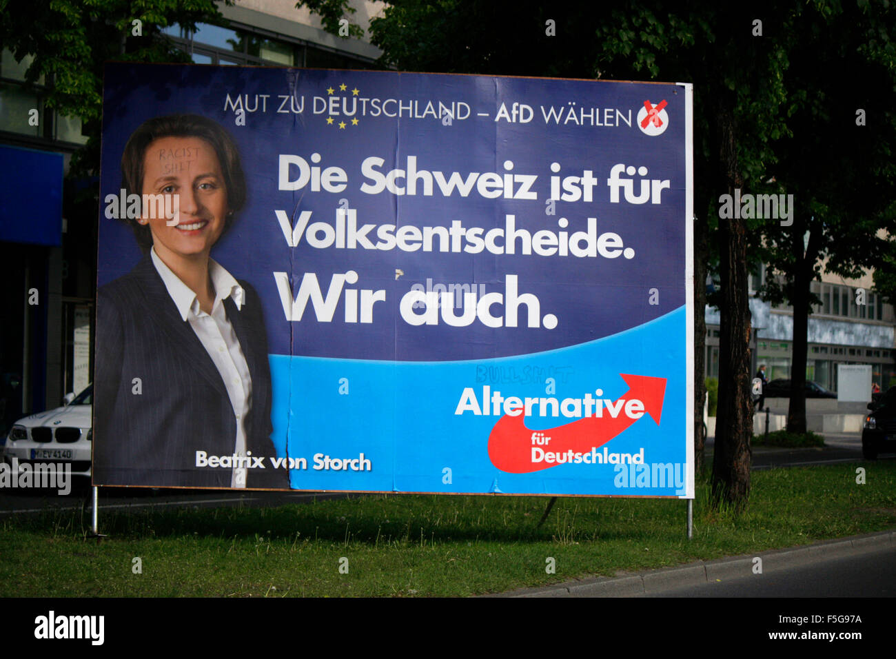 'Die Schweiz ist fuer Volksentscheide - wir auch', Beatrix von Storch, Alternative fuer Deutschland  - Wahlplakate zur anstehend Stock Photo