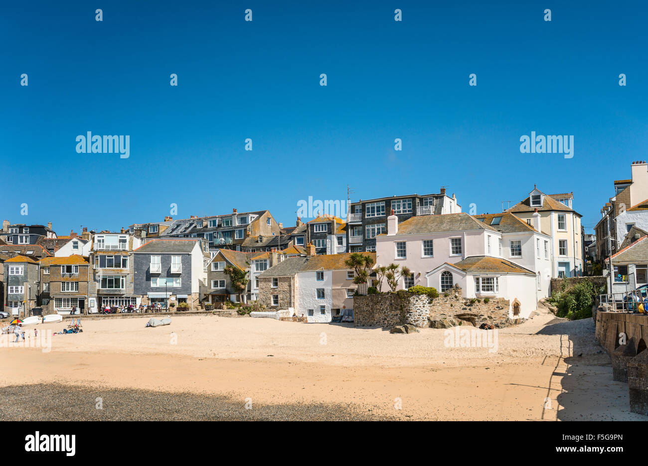 Houses at the seafront of St Ives, seen from Smeatons Pier, Cornwall, England, UK Stock Photo