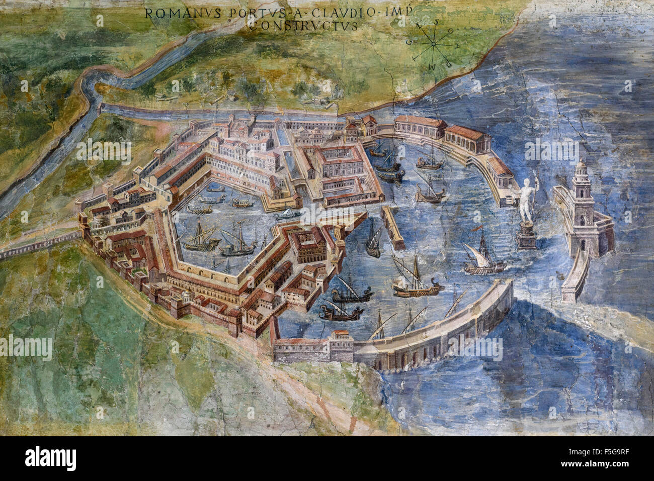 Psychologisch Ontdooien, ontdooien, vorst ontdooien Agrarisch Rome. Italy. Painting of the Portus, an artificial harbour established by  Claudius, near the port of Ostia. The Gallery of Maps Stock Photo - Alamy