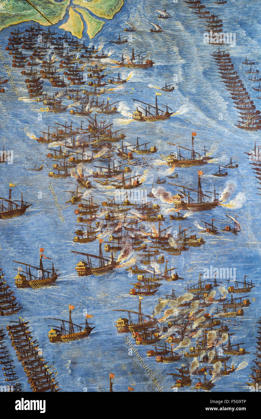 Rome. Italy.  The Battle of Lepanto (1571), Gallery of Maps, Vatican Museums. Stock Photo