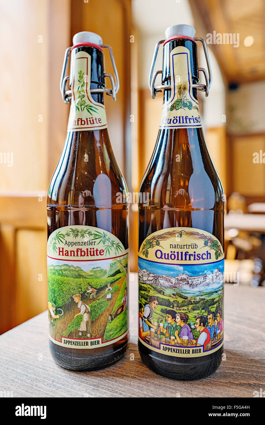 Local beers at Brewery Locher. Appenzell, Switzerland. Stock Photo
