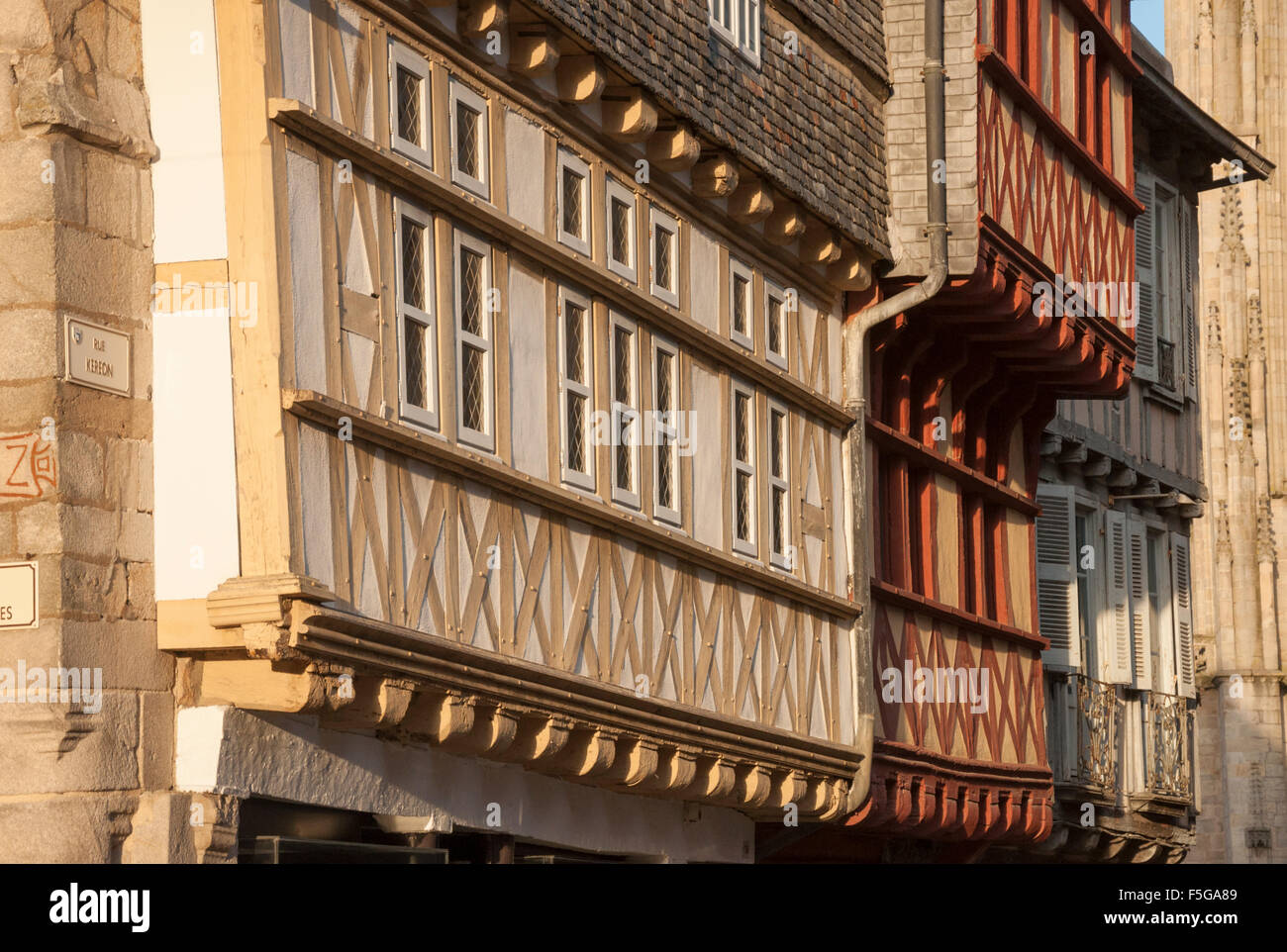 Historical street, Quimper, Brittany, France Stock Photo