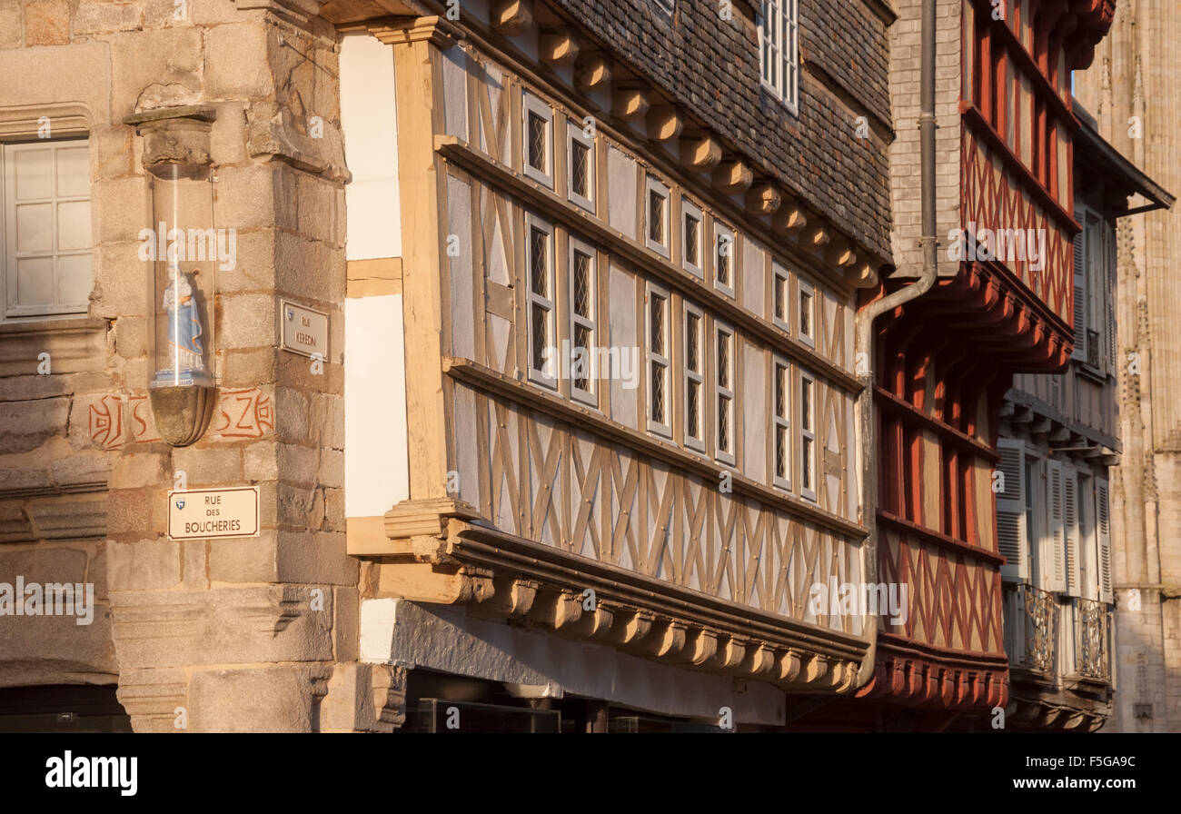 Historical street, Quimper, Brittany, France Stock Photo