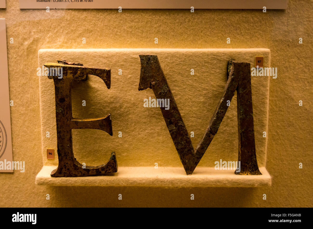 Inlaid bronze letters from a Roman arch, Musée de Picardie, Amiens ...