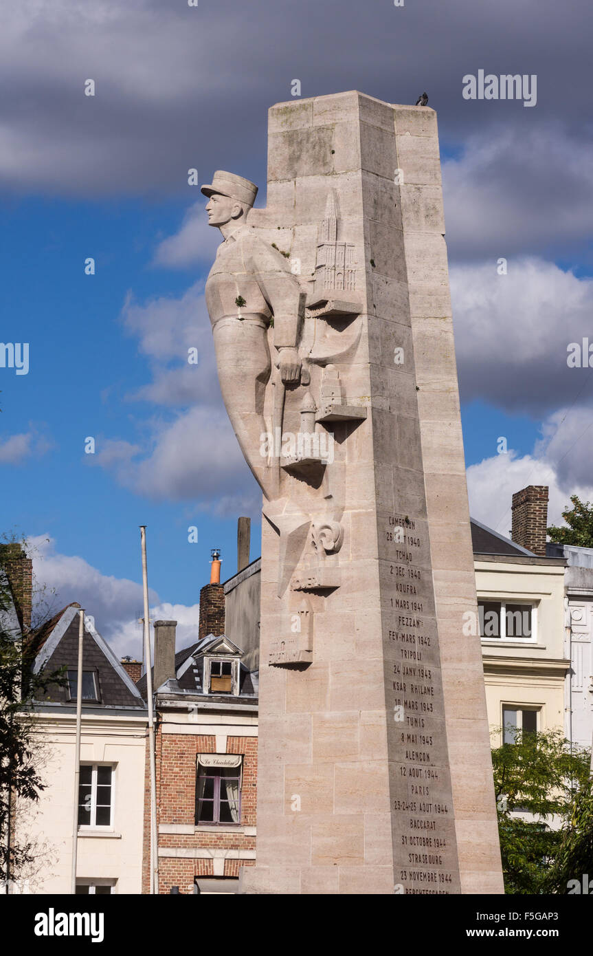 Memorial statue to General Philippe Leclerc, 1902-47, by Jean and Joel  Martel, 1950, Amiens, Somme, Picardie, France Stock Photo - Alamy