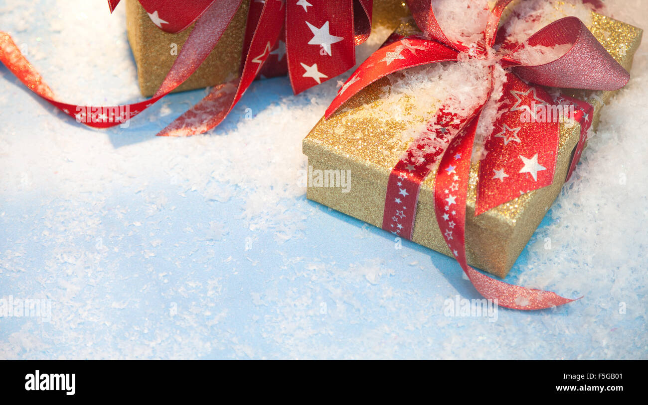 Fine wrapped christmas presents with copy space Stock Photo