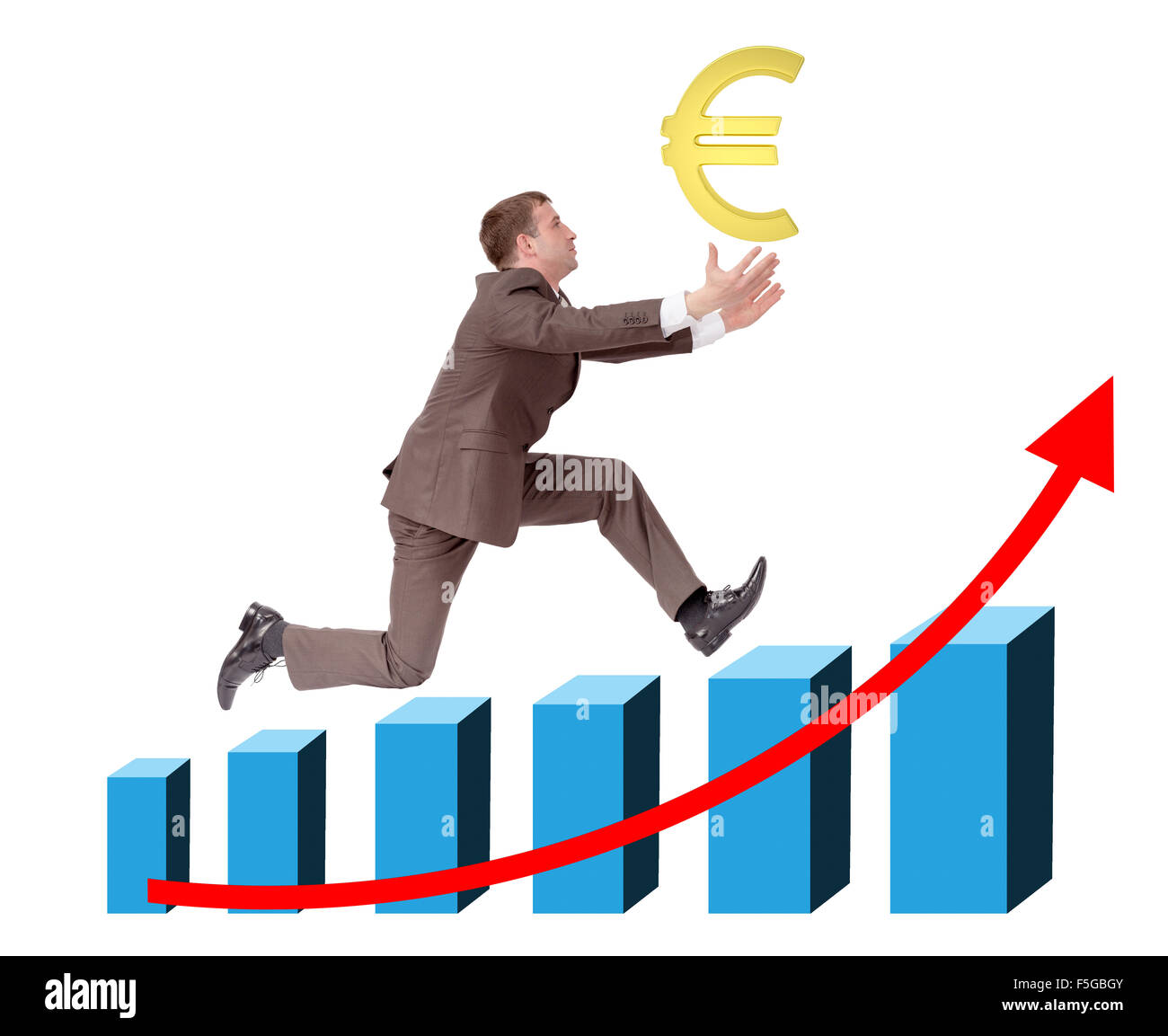 Businessman running on graph with euro sign Stock Photo - Alamy