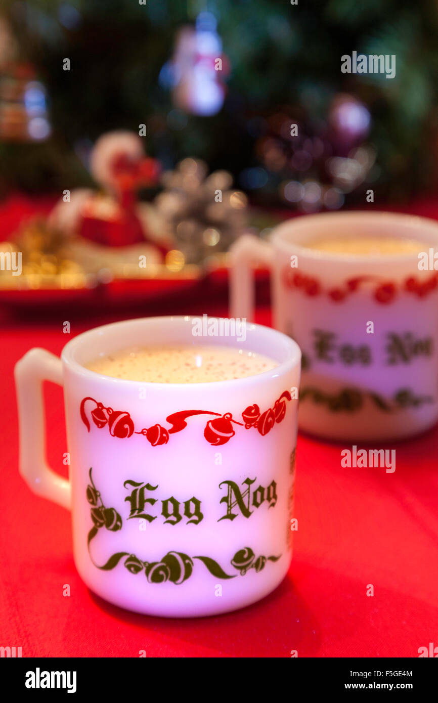 Vintage Mugs of Spiked Egg Nog, USA Stock Photo