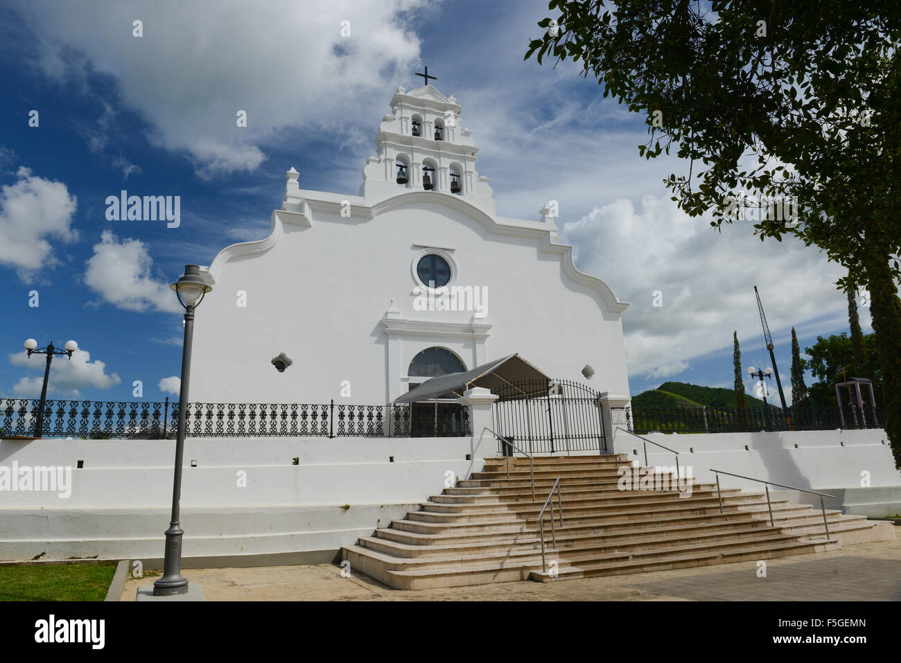 Church San Blas de Illescas is located in the center of town.  Coamo, Puerto Rico. Caribbean Island. USA territory. Stock Photo