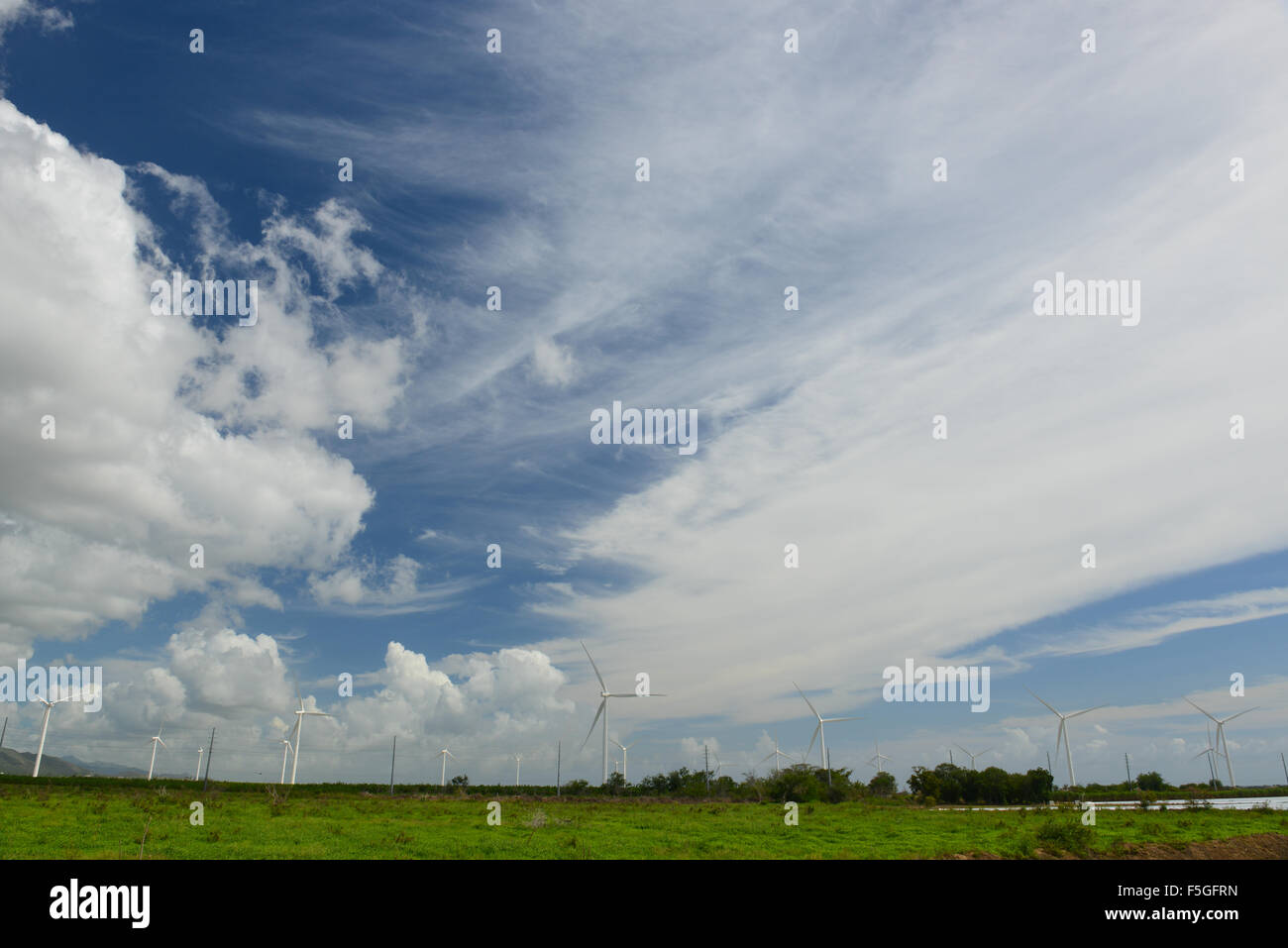 Electricity generation by wind turbines in Santa Isabel, Puerto Rico. US territory. Caribbean Island. Stock Photo