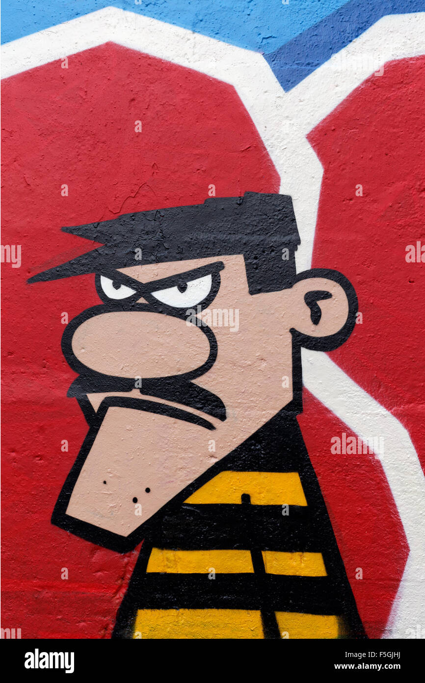 Bandit, Dalton gang convict, Lucky Luke comic, graffiti, Duisburg, North Rhine-Westphalia, Germany Stock Photo