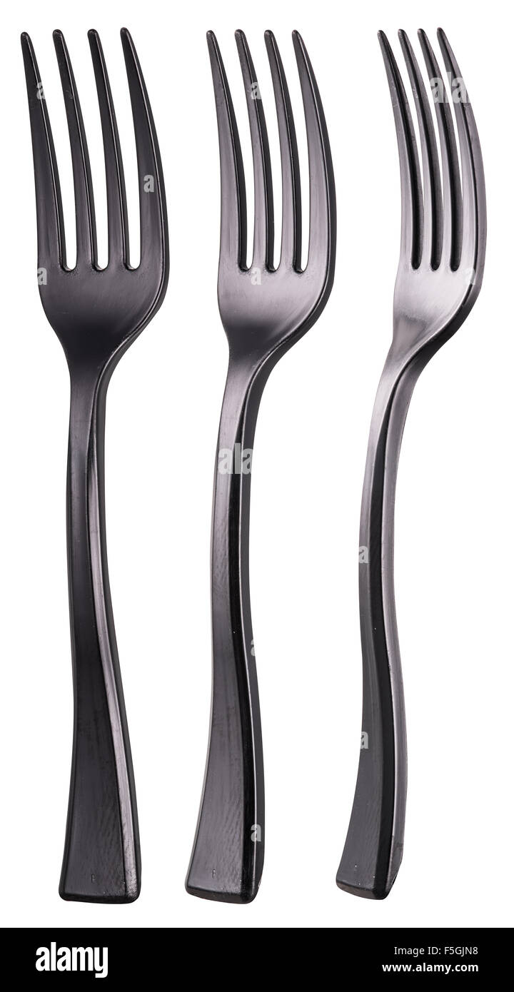 Three plastic forks. File contains clipping path for each fork. Stock Photo