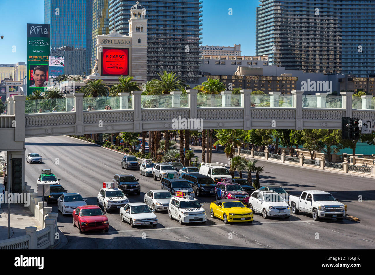 Las Vegas, Nevada.  Pedestrian Overpass on The Strip, Las Vegas Boulevard. Stock Photo