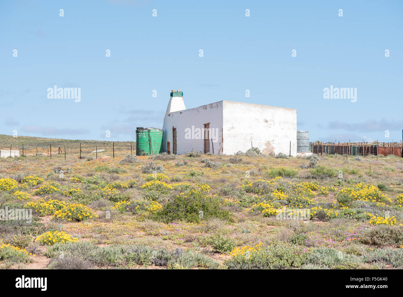 A farm house next to the road from Spoegrivier (spit river) to Klipfontein in the Northern Cape Namaqualand region of South Afri Stock Photo