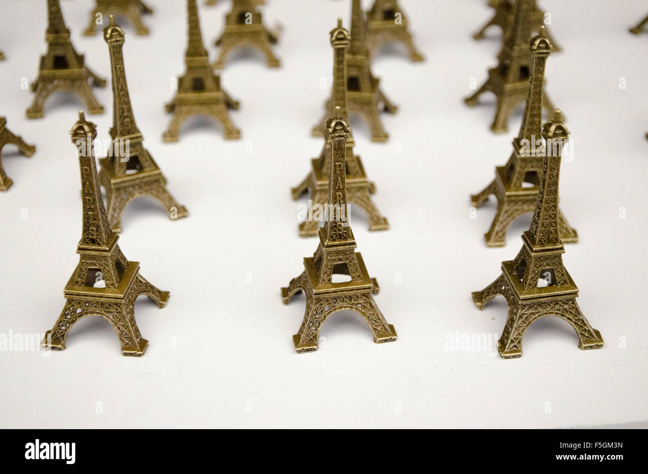 Many Eiffel Tower statues miniatures Stock Photo