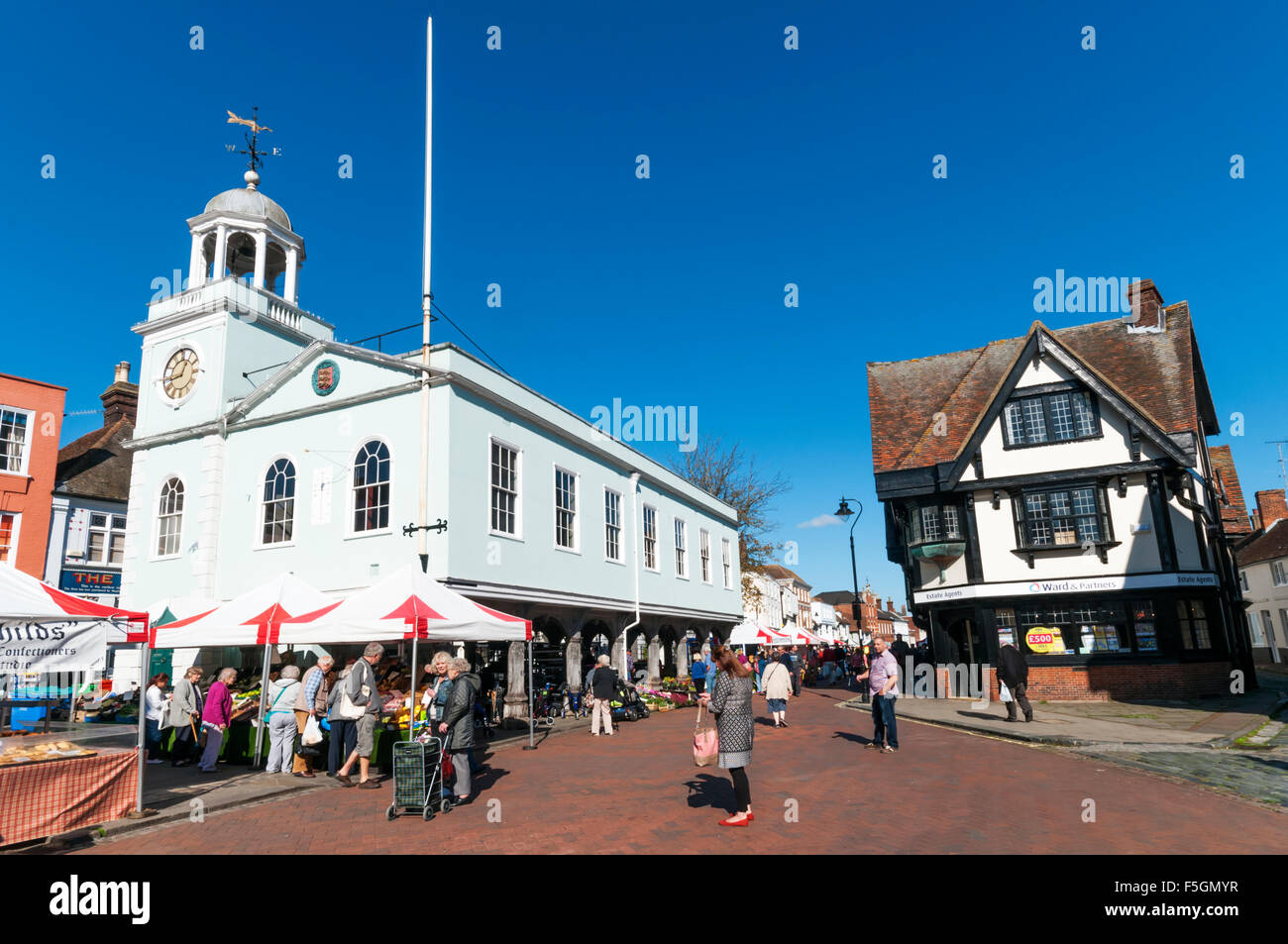 The Guildhall and Market Square in Faversham, Kent. Stock Photo