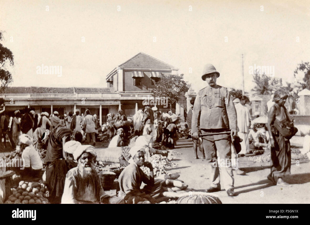 A soldier in the British colonial market , India Stock Photo