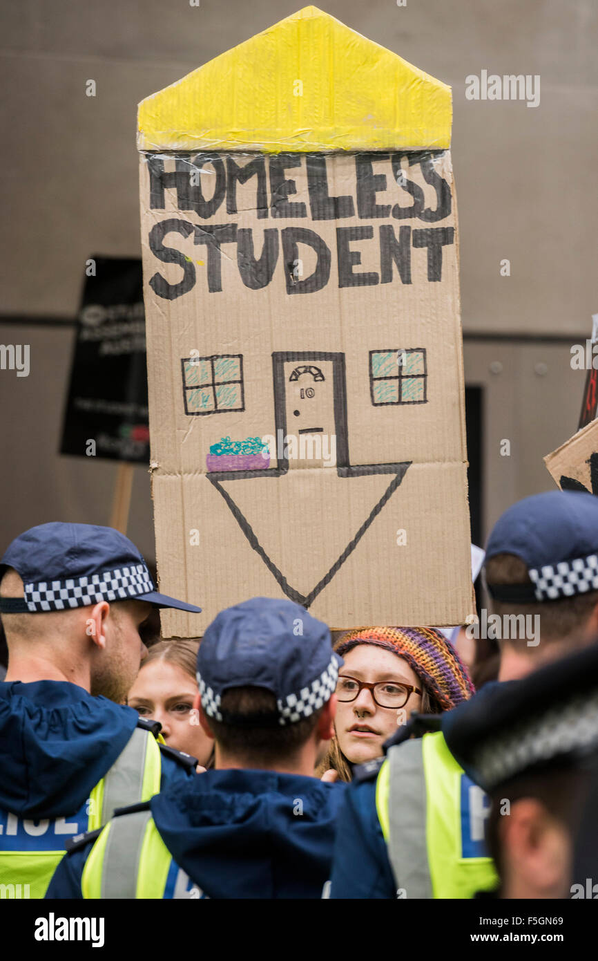 London, UK. 04th Nov, 2015. Outside the department for Business - A student march against fees and many other issues starts in Malet Street and heads for Westminster via the West End. Credit:  Guy Bell/Alamy Live News Stock Photo