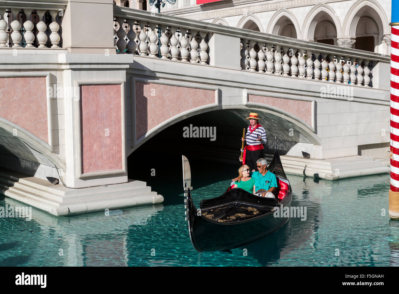 Las Vegas, Nevada.  Middle-aged Couple Enjoying a Ride in a Gondola at the Venetian Hotel and Casino. Stock Photo