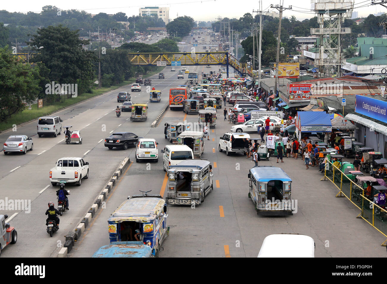 Traffic on Commonwealth Avenue, connecting Quezon City and Manila, The Philippines, Asia Stock Photo