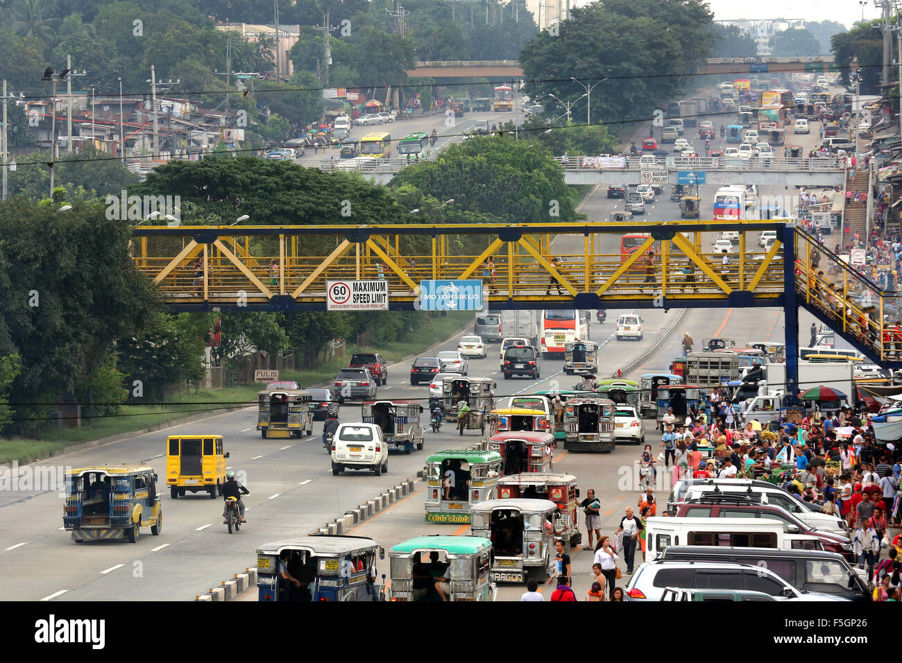 Traffic on Commonwealth Avenue, connecting Quezon City and Manila, The Philippines, Asia Stock Photo