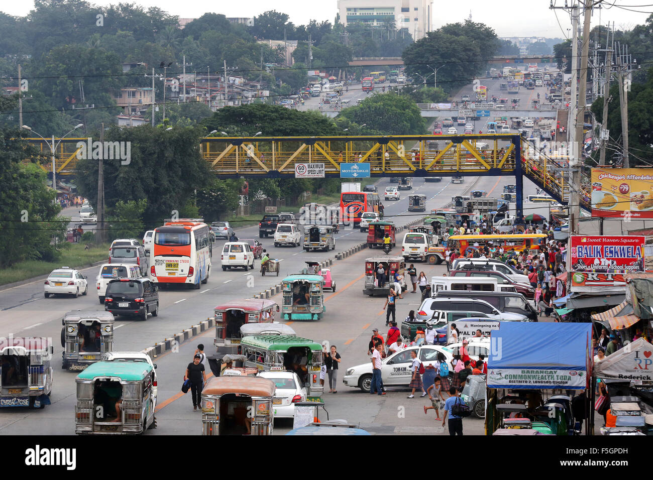 Traffic on Commonwealth Avenue, connecting Quezon City and Manila, The Philippines, Asia Stock Photo