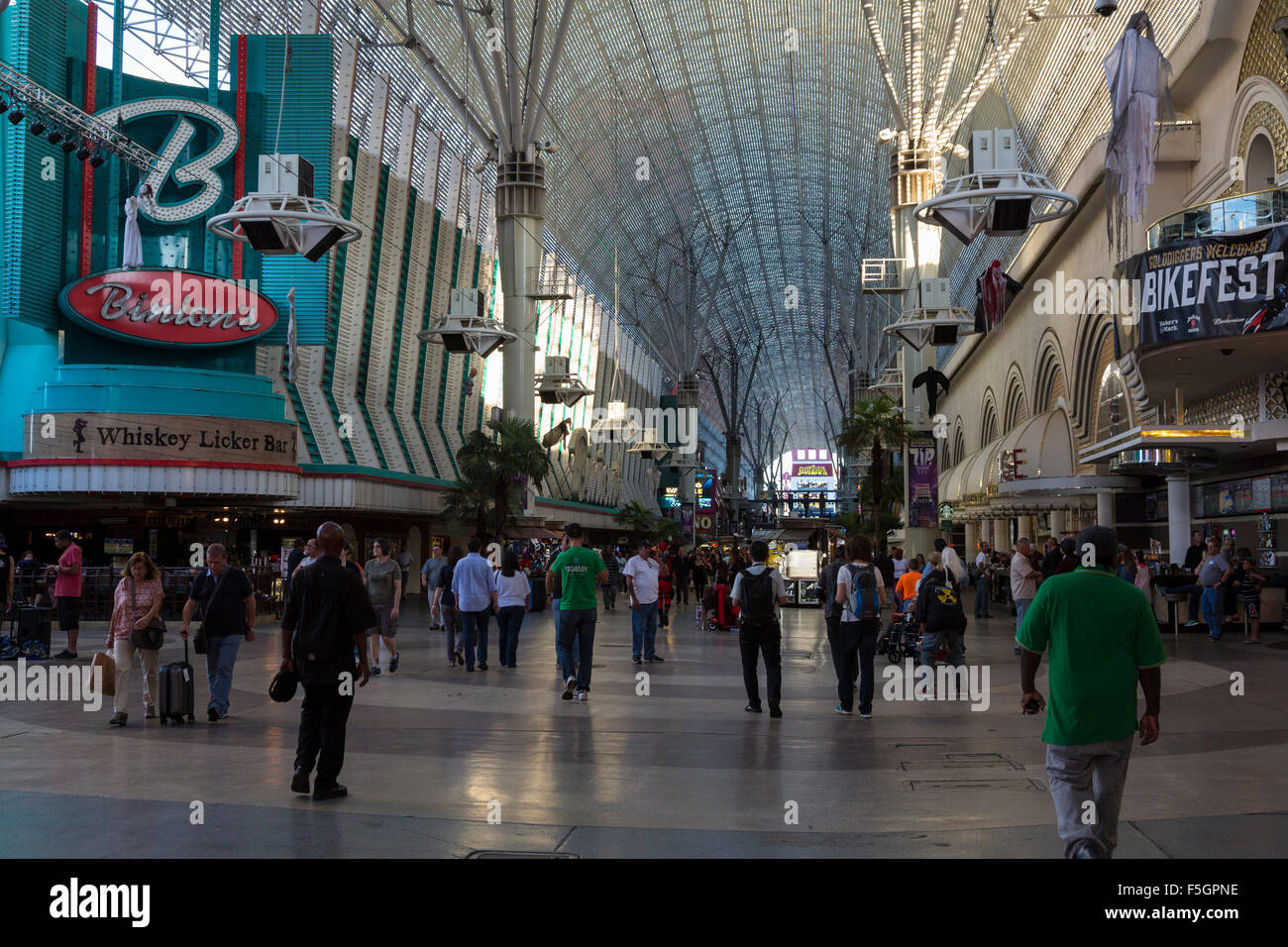Las Vegas, Nevada.  Fremont Street, Late Afternoon Pedestrians. Stock Photo
