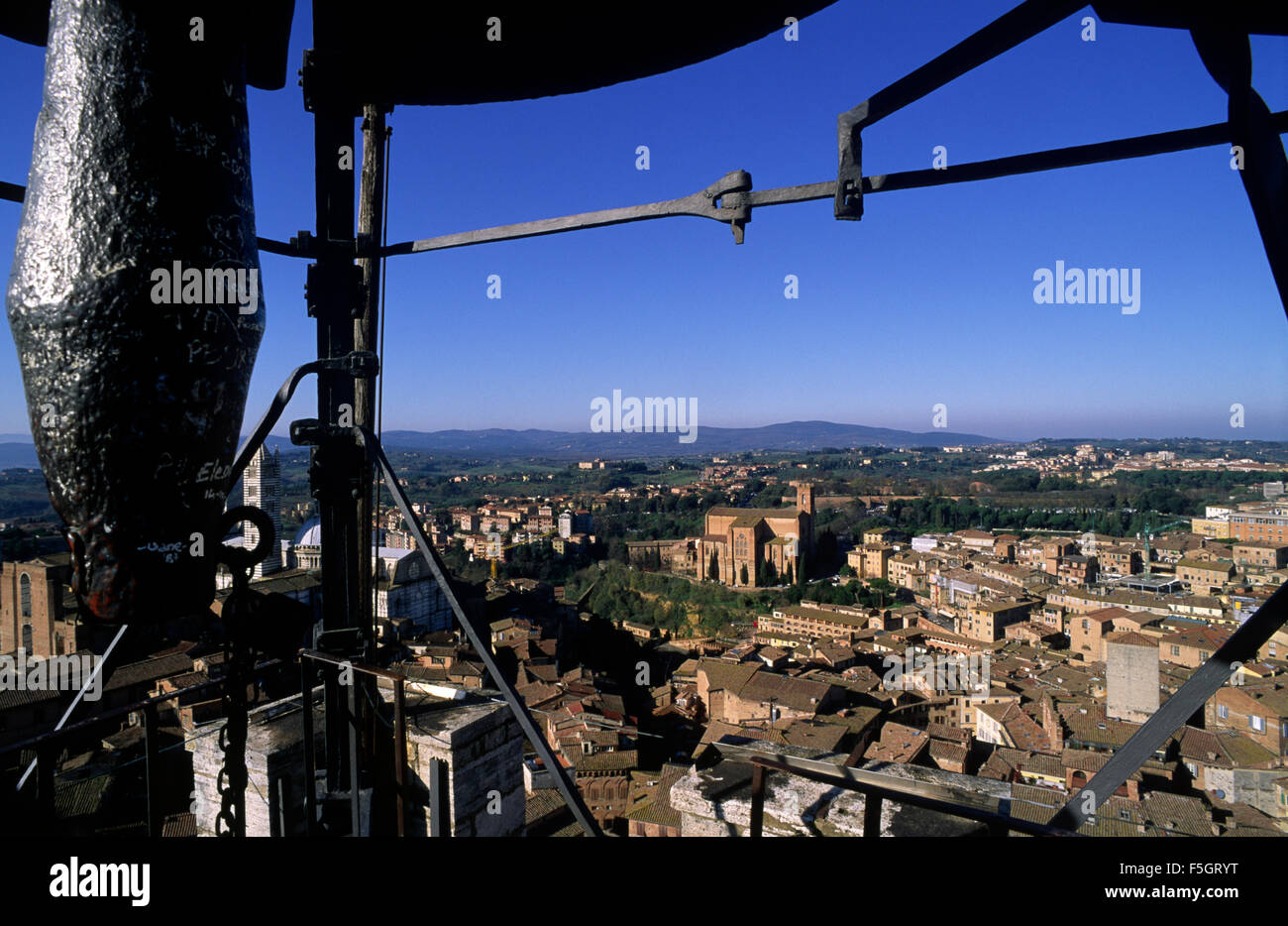 Italy, Tuscany, Siena, bell of Mangia tower Stock Photo